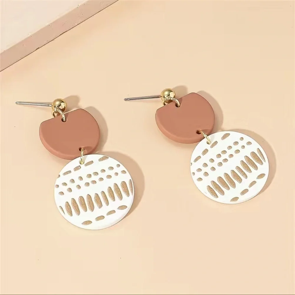 Ripple Print Round Dangle Earrings Acrylic - Picture 2 of 7